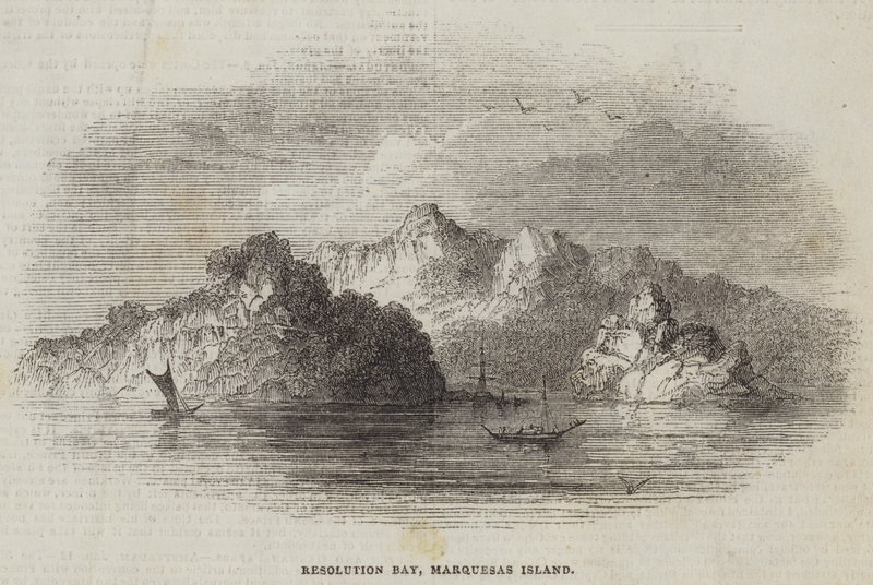 Baie de la Résolution, Île des Marquises (gravure) - English School