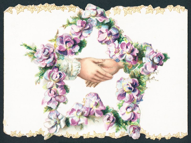 Poignée de main dans une étoile de fleurs, carte - English School