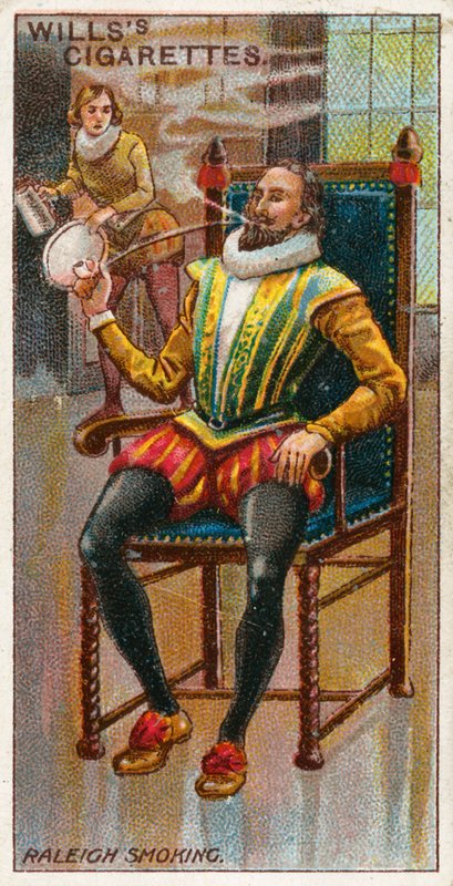 Sir Walter Raleigh fumant - English School