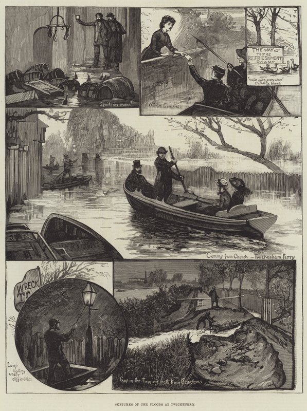 Croquis des inondations à Twickenham (gravure) - English School