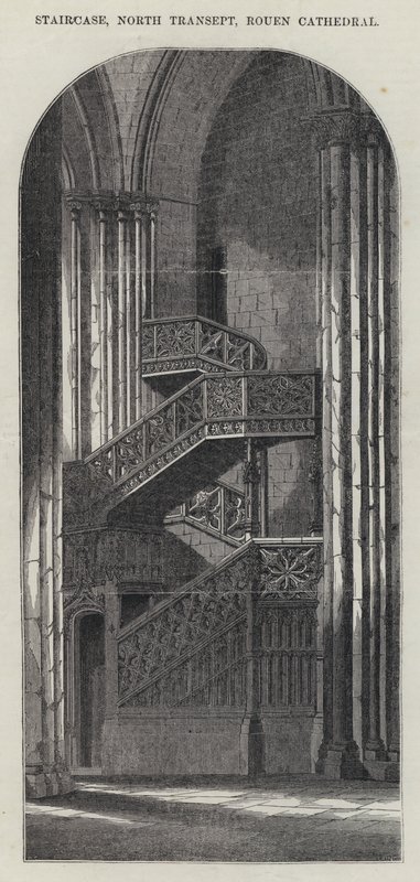 Escalier, transept nord, cathédrale de Rouen (gravure) - English School