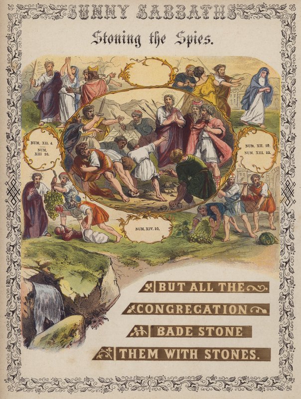 Lapidation des espions (gravure en couleur) - English School