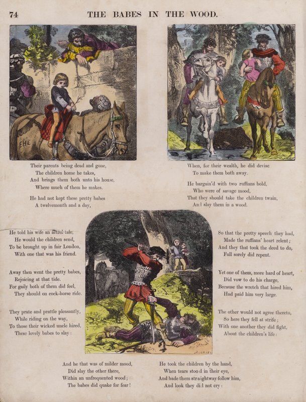 Les enfants dans la forêt (gravure en couleur) - English School