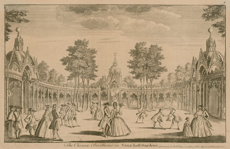 Les pavillons chinois dans les jardins de Vauxhall, Londres - English School