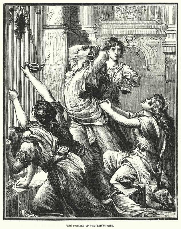 La parabole des dix vierges (gravure) - English School