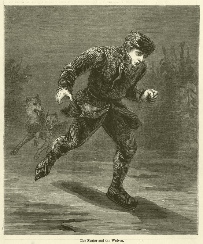 Le patineur et les loups (gravure) - English School