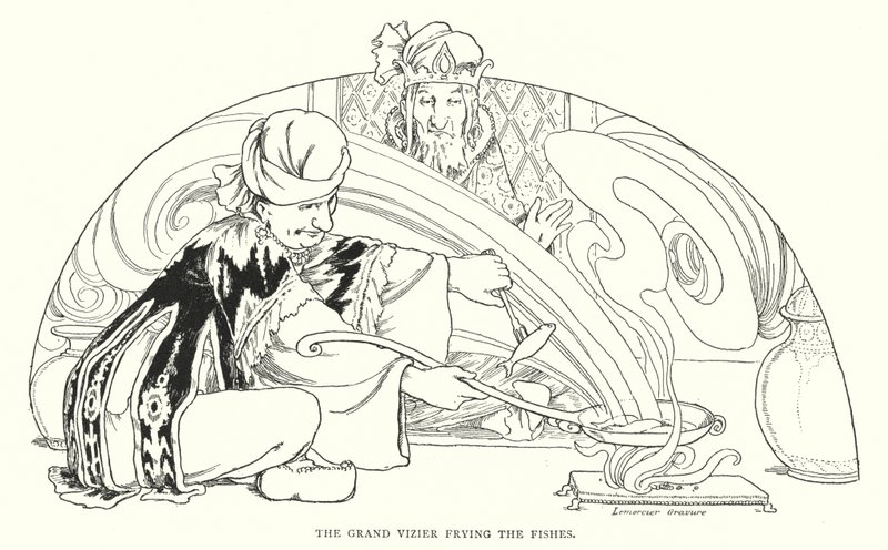 Le grand vizir faisant frire les poissons - English School