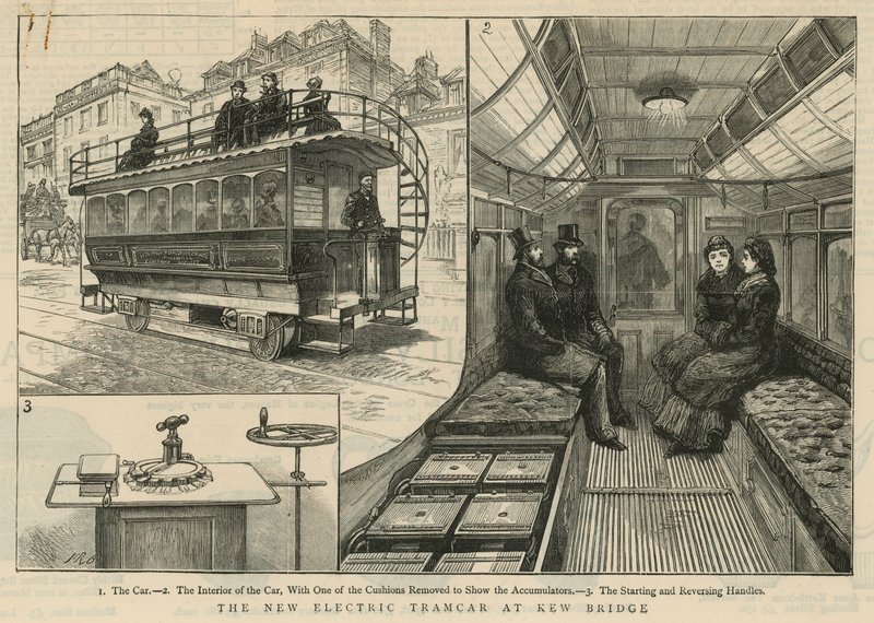 Le nouveau tramway électrique à Kew Bridge - English School