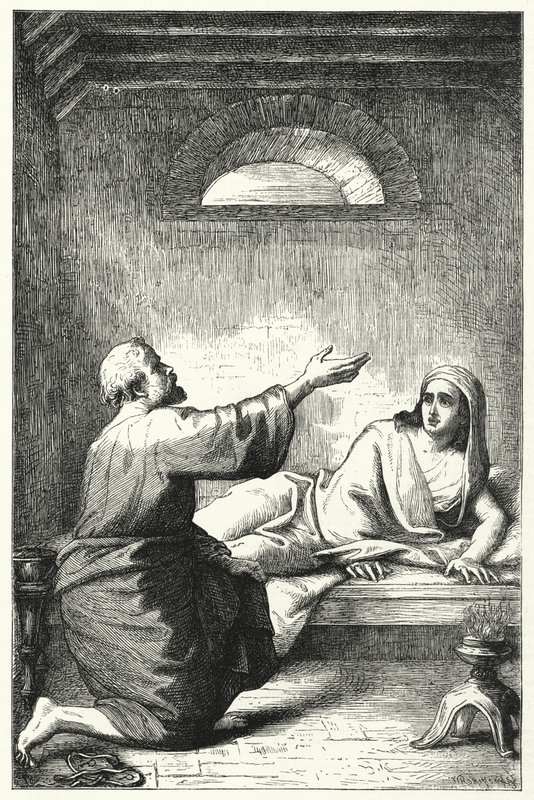La résurrection de Dorcas (gravure) - English School
