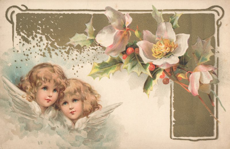 Deux chérubins sur une carte de Noël - English School