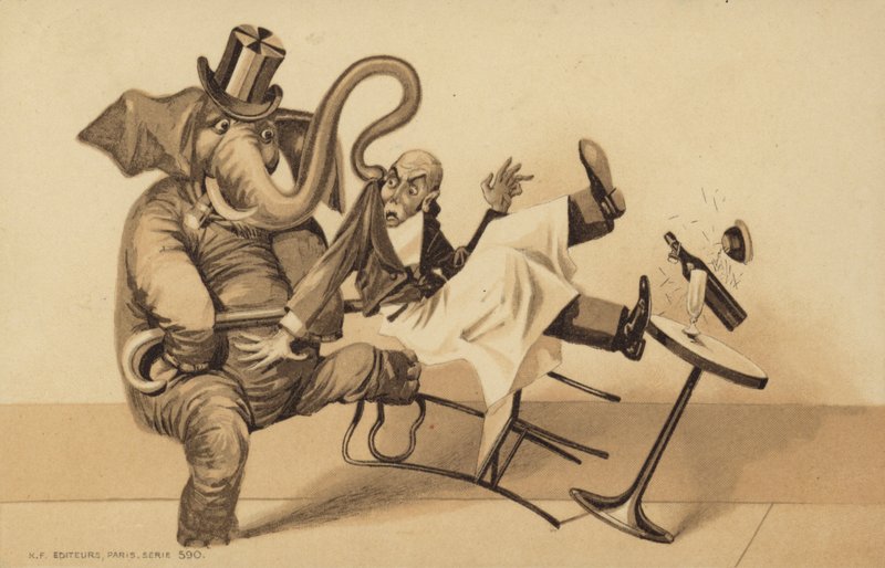 Un serveur sert un éléphant - English School
