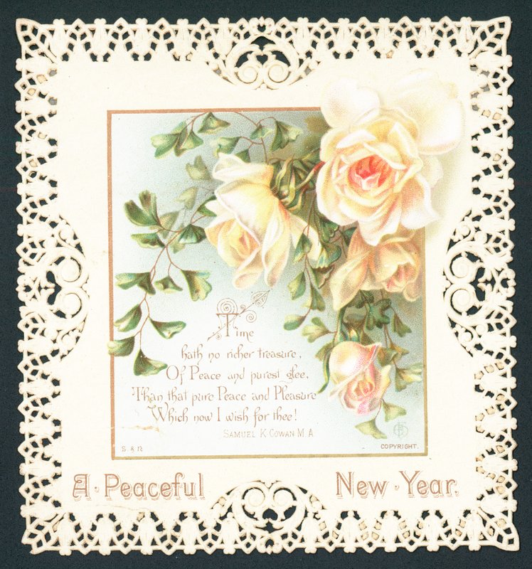 Roses blanches, carte de Nouvel An - English School