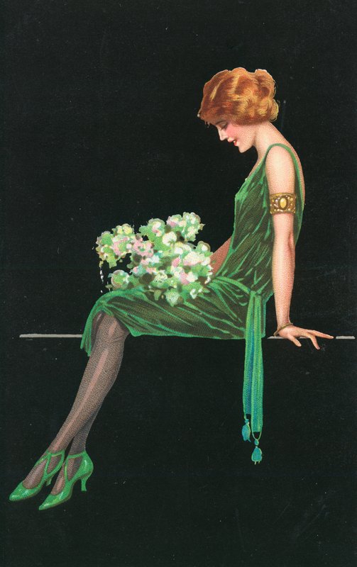Femme en robe verte - English School