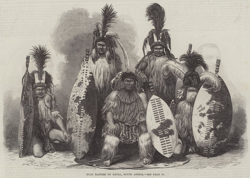 Kaffirs zoulous du Natal, Afrique du Sud (gravure) - English School