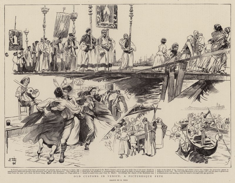 Vieilles coutumes à Venise, une fête pittoresque - Ettore Tito