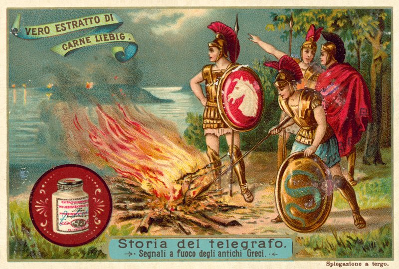 Les anciens Grecs signalant par le feu (chromolithographie) - European School