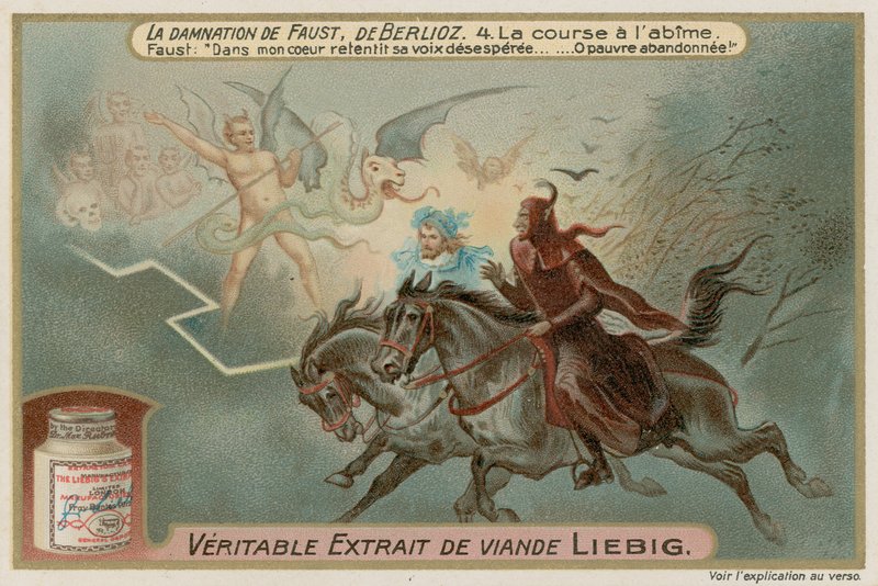 Faust et Méphistophélès chevauchant devant des démons - European School