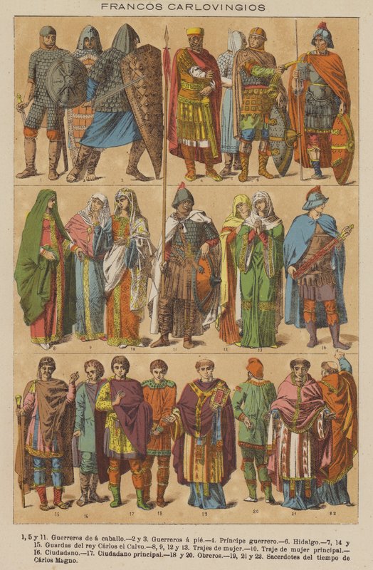 Francs carolingiens (lithographie en couleur) - European School