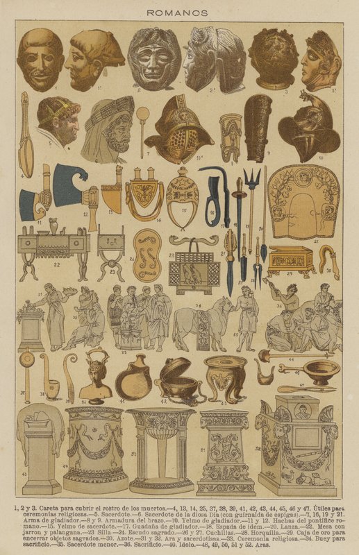 Romains (lithographie en couleur) - European School