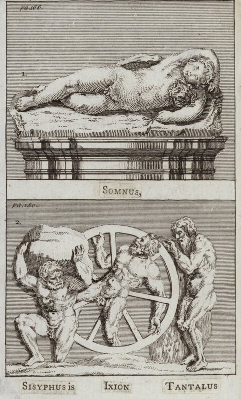 Somnus, Sisyphe, Ixion, Tantale (gravure) - European School
