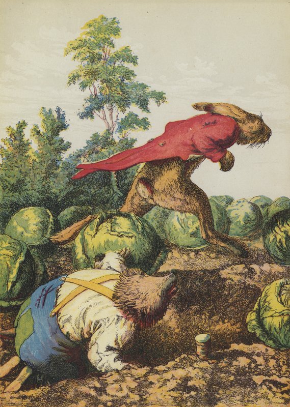Le lièvre et le hérisson (lithographie en couleur) - European School
