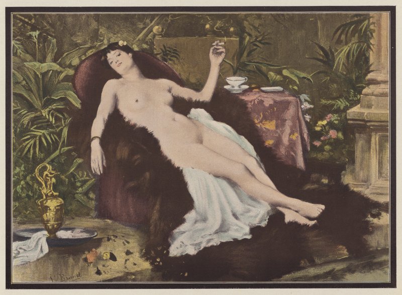 Femme fumant après un bain - European School