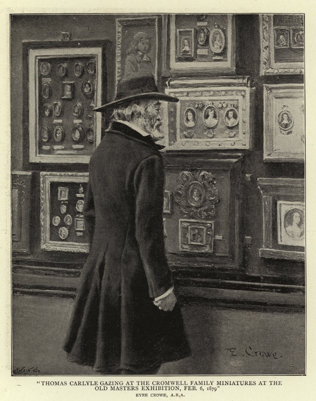 Thomas Carlyle regardant les miniatures de la famille Cromwell à l