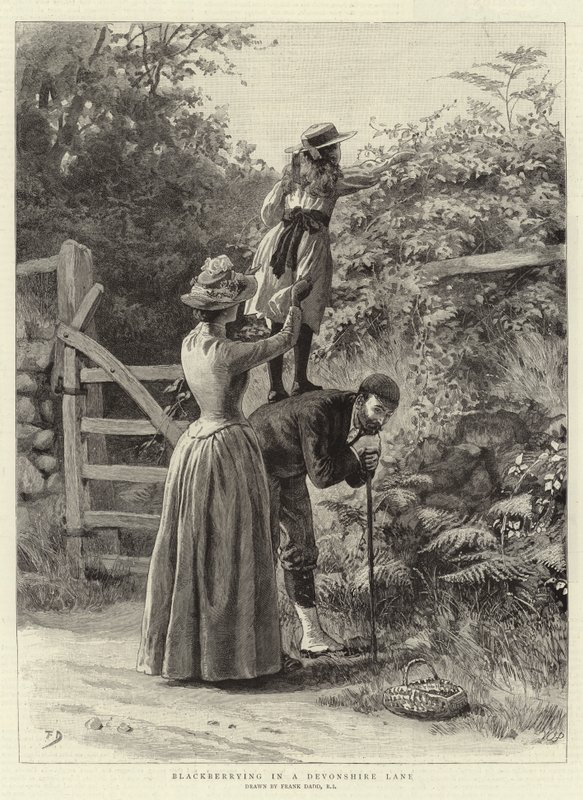 Cueillir des mûres dans une allée du Devonshire - Frank Dadd