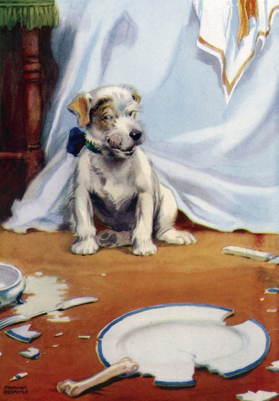Chien avec une assiette cassée - Frank Adams