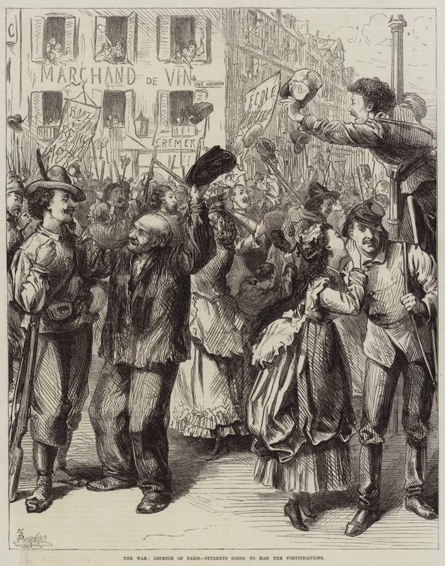 La Guerre, Défense de Paris, Étudiants allant manœuvrer les Fortifications - Frederick Barnard
