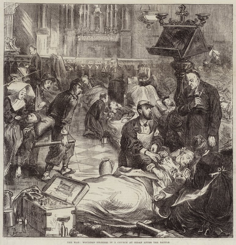La Guerre, Soldats Blessés dans une Église à Sedan après la Bataille - Frederick Barnard
