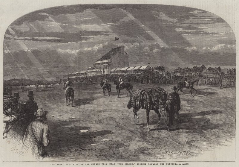 Le jour du Derby, vue du parcours près du virage, en direction du paddock - Frederick John Skill