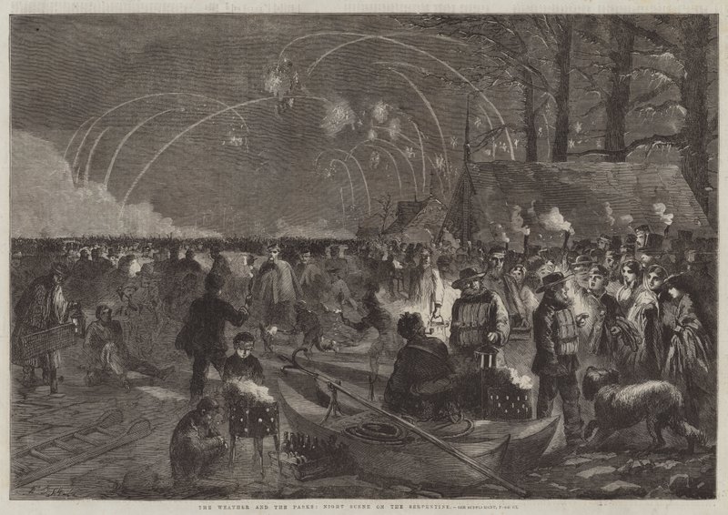 La météo et les parcs, scène nocturne sur la Serpentine - Frederick John Skill