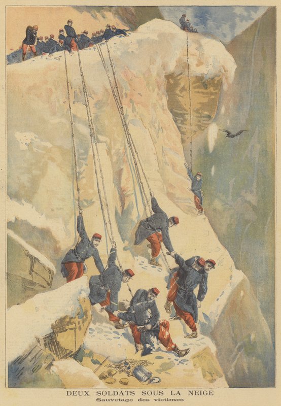 Sauvetage de deux soldats français ensevelis par une avalanche dans les Alpes - French School