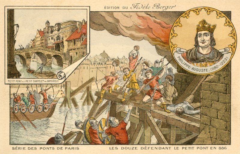 Les Douze défendant le Petit Pont contre les Vikings, Siège de Paris, 886 - French School