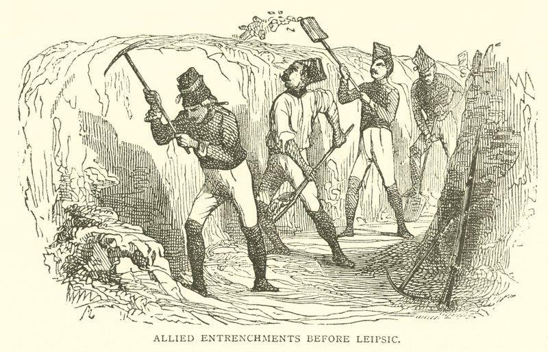 Tranchées alliées devant Leipzig (gravure) - French School