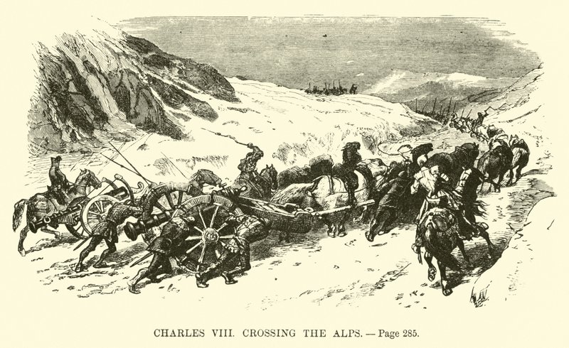 Charles VIII traversant les Alpes - French School