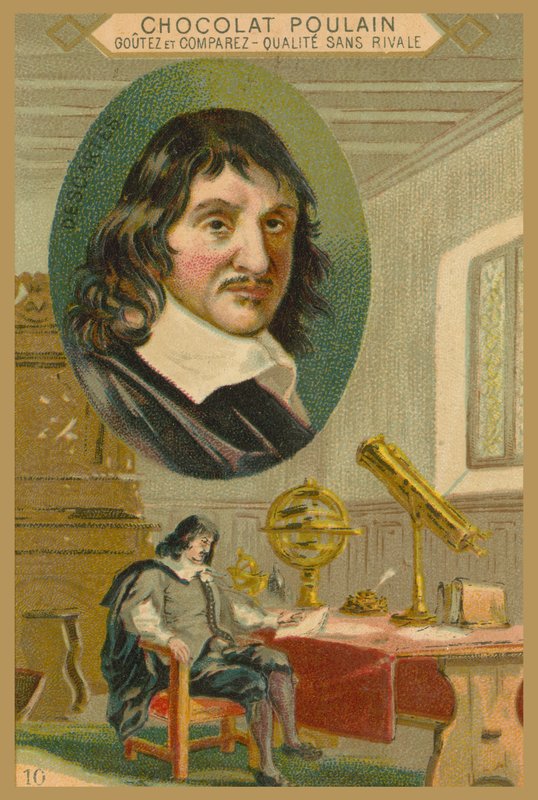 Carte commerciale Chocolat Poulain, René Descartes - French School
