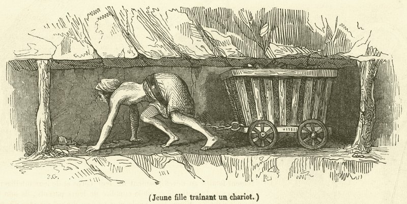 Jeune fille traînant un chariot - French School