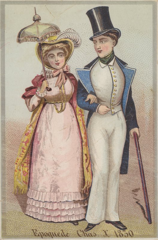 Dame et gentleman marchant - French School