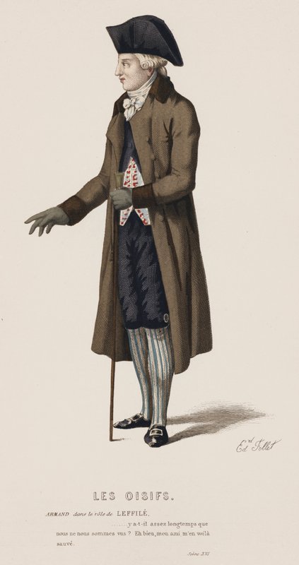 Les Oisifs, Scène XVI (gravure en couleur) - French School