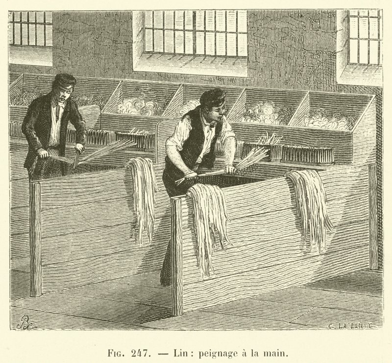 Lin, peignage à la main - French School