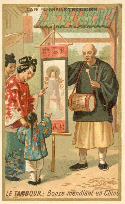 Moine mendiant avec un tambour, Chine - French School