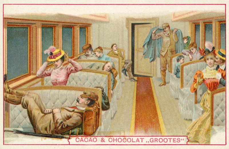 Passagers dans un wagon de chemin de fer - French School