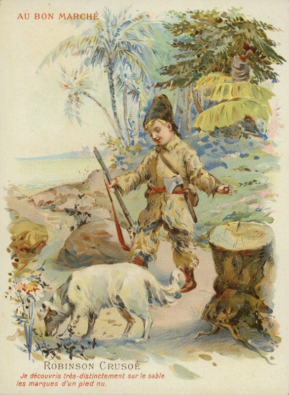 Robinson Crusoé avec un chien - French School