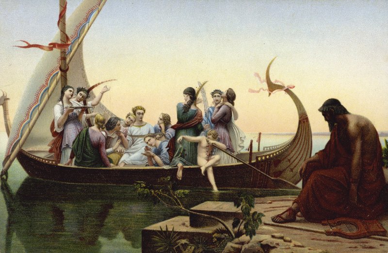 Femmes dans un navire viking - French School