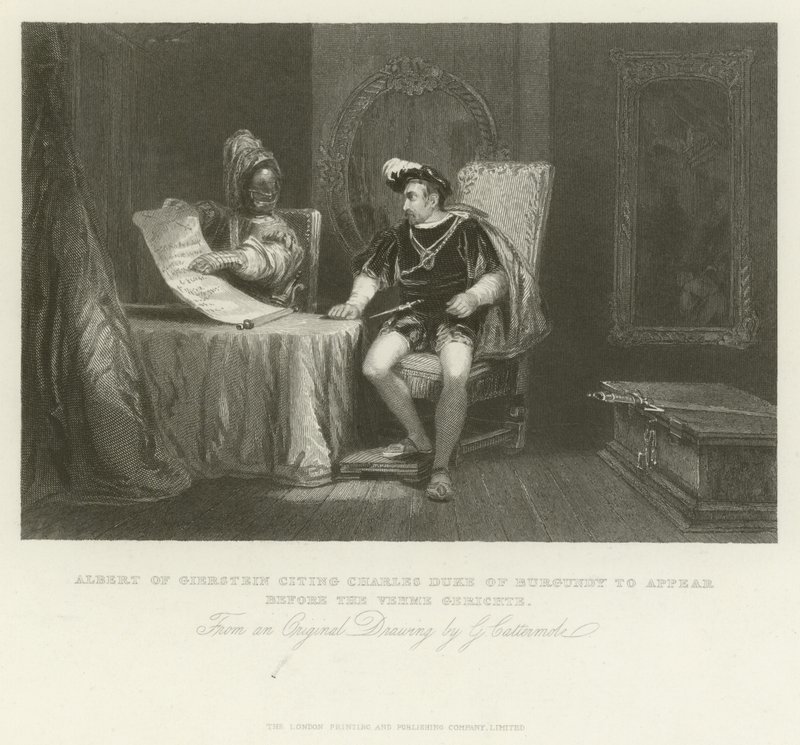 Albert de Geierstein citant Charles, Duc de Bourgogne à comparaître devant le Vehme Gerichte - George Cattermole