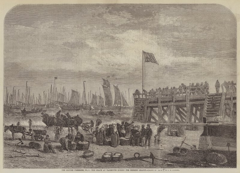 Les pêcheries britanniques, n° 2, la plage de Yarmouth pendant la saison du hareng - George Henry Andrews