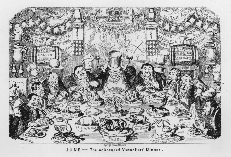 Juin, Le dîner des débitants de boissons non autorisés - George Cruikshank
