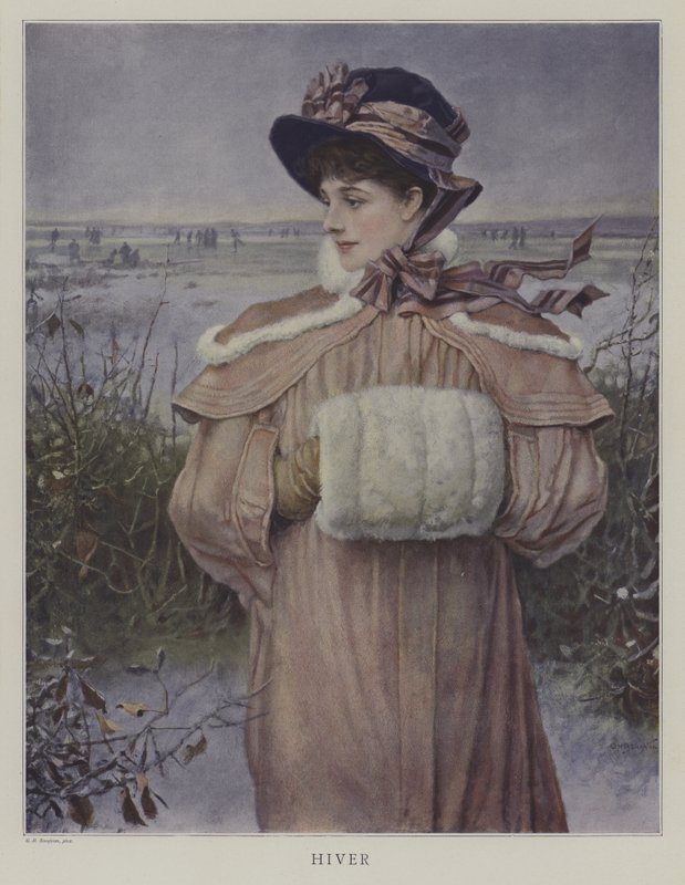 Hiver (lithographie en couleur) - George Henry (after) Boughton